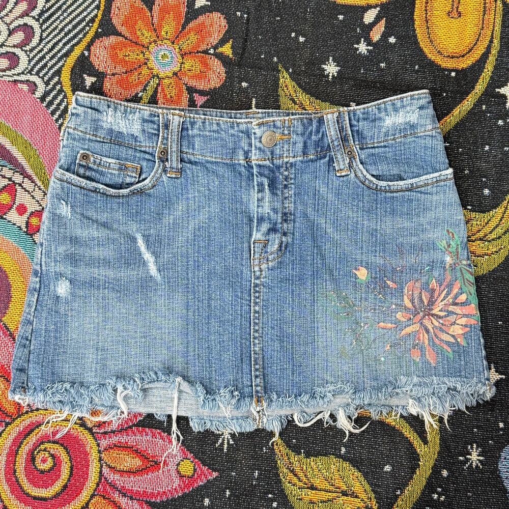 90s Y2k Floral Glitter Denim Mini Skirt Fairy Grunge Hippie Trashy McBling 4 6